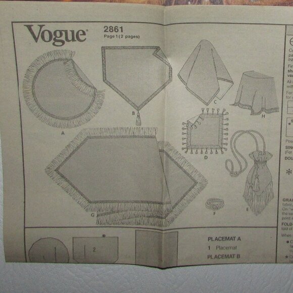 Bebe Winkler Table Settings Vogue Sewing Pattern - 2861 - NEW - Picture 4 of 4